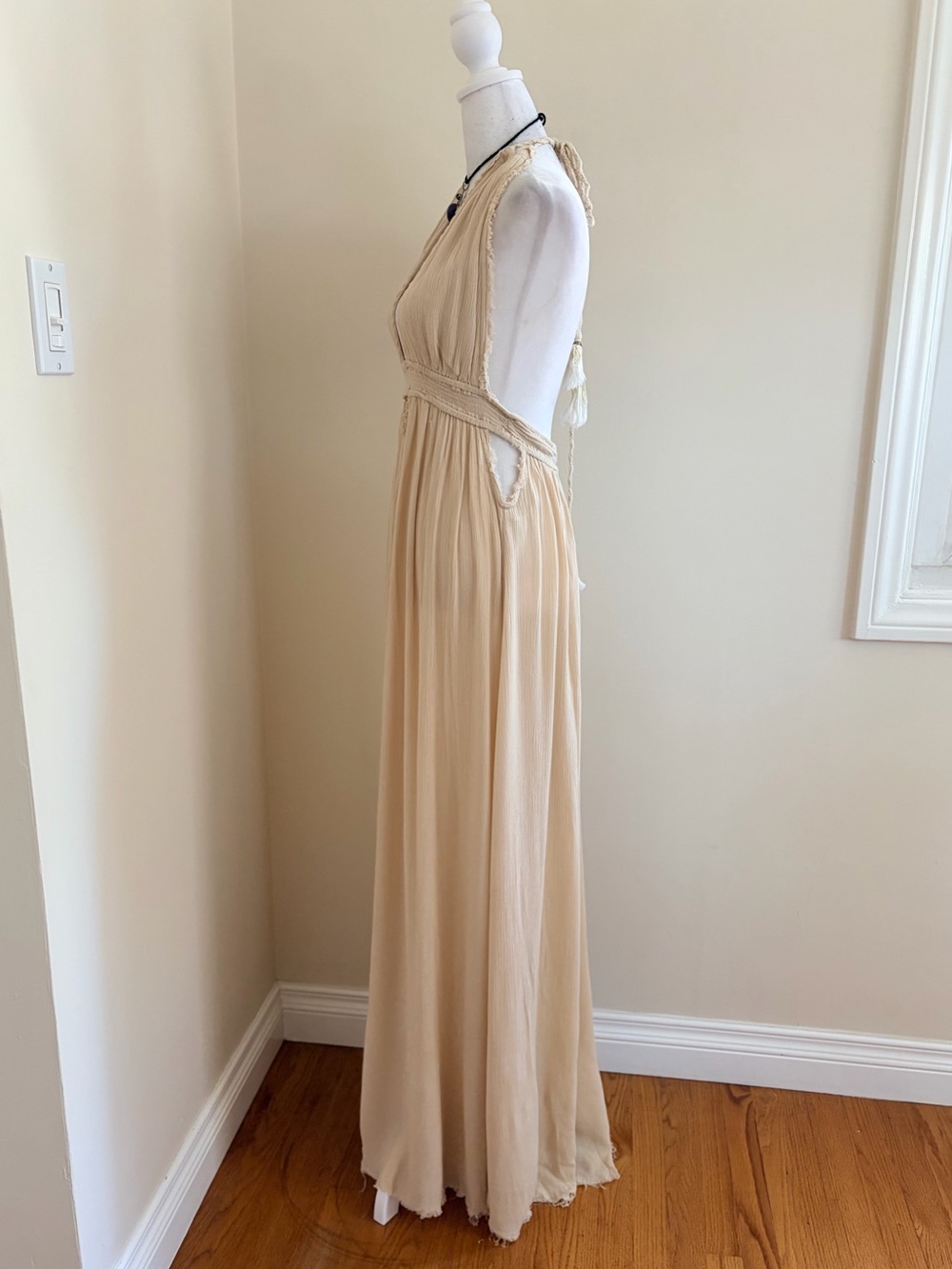Free People Look Into The Sun Maxi Dress Free-est boho hippie flowy tan cream M - Picture 15 of 16